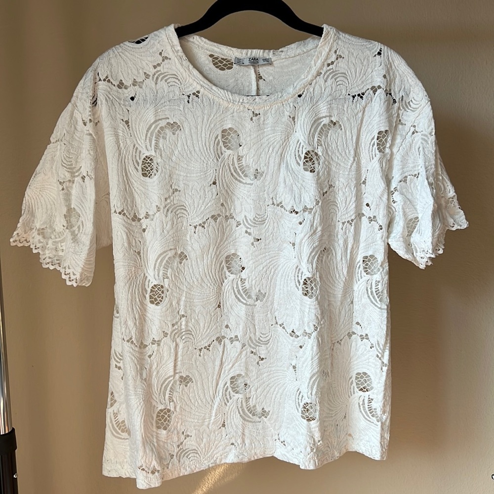 Zara White Crochet Tee